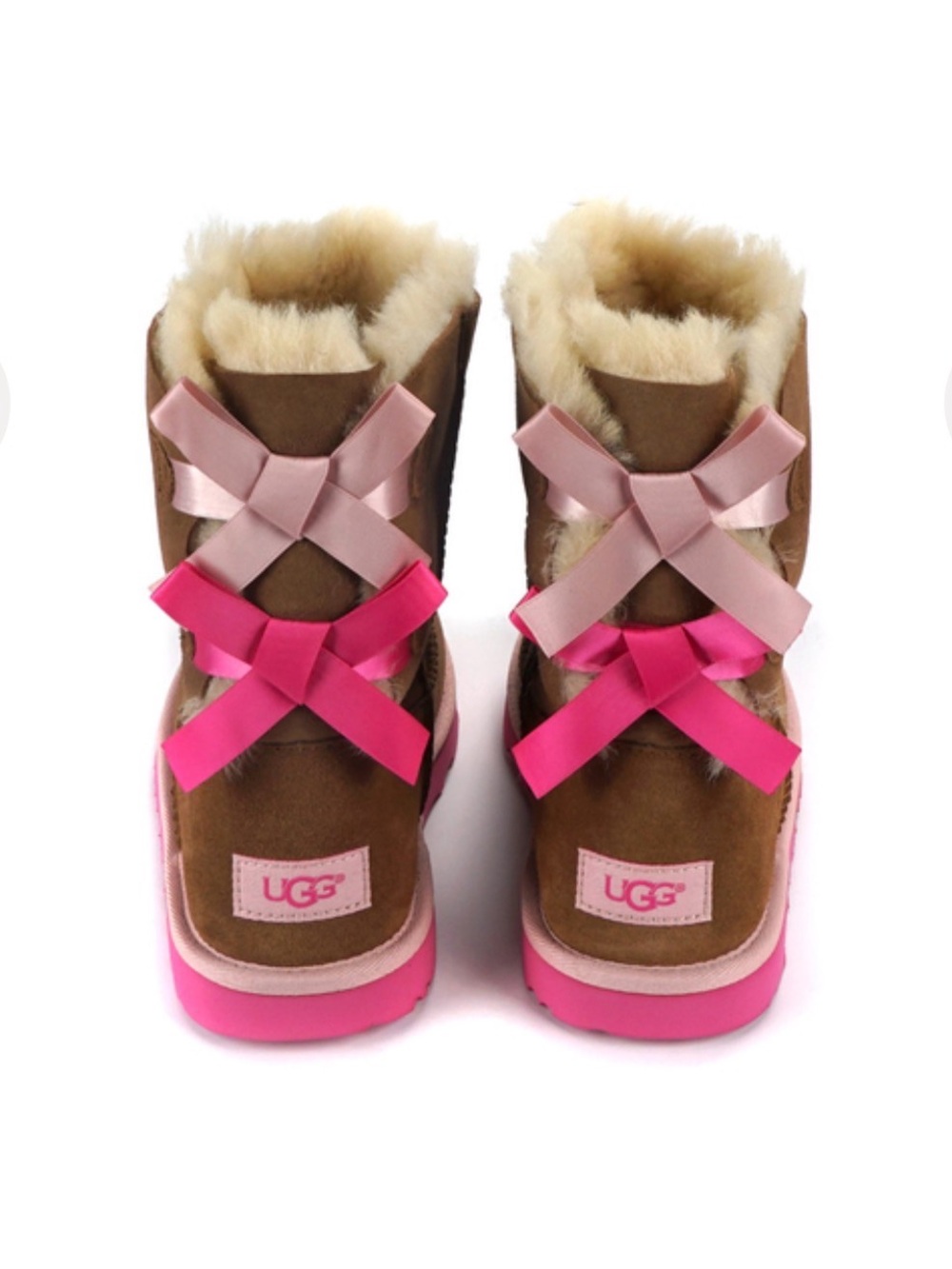 UGG Kids Baily bow Brown Boots with Pink Bows Us 4 / 34